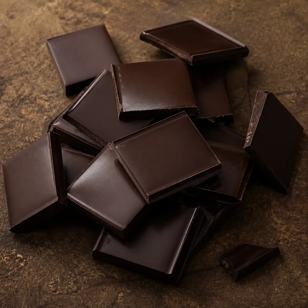 Carrés de chocolat noir aux finitions sobres