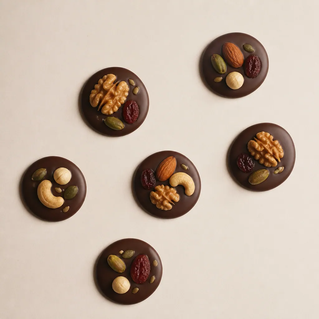 Mendiants au chocolat garnis de fruits secs