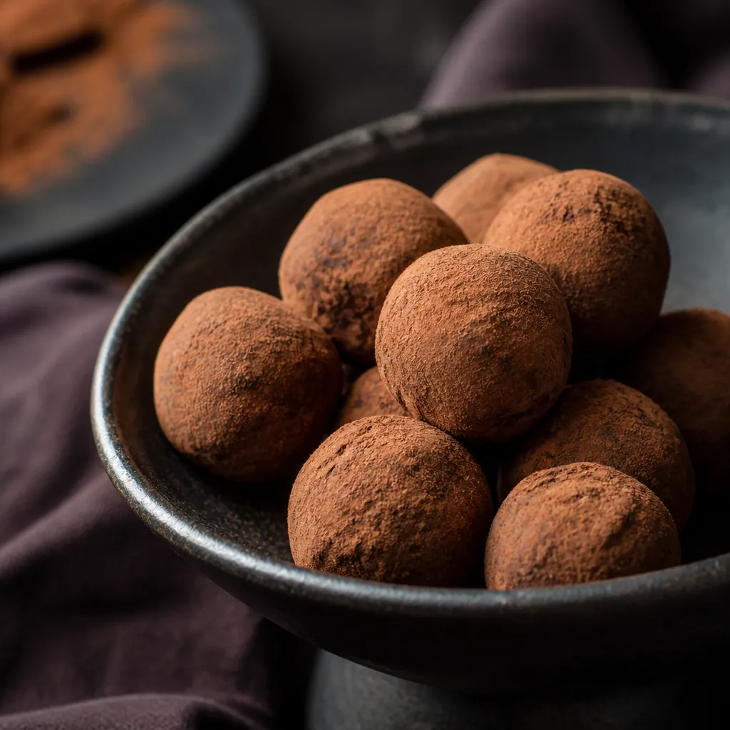 Truffes au cacao dans une coupe en céramique